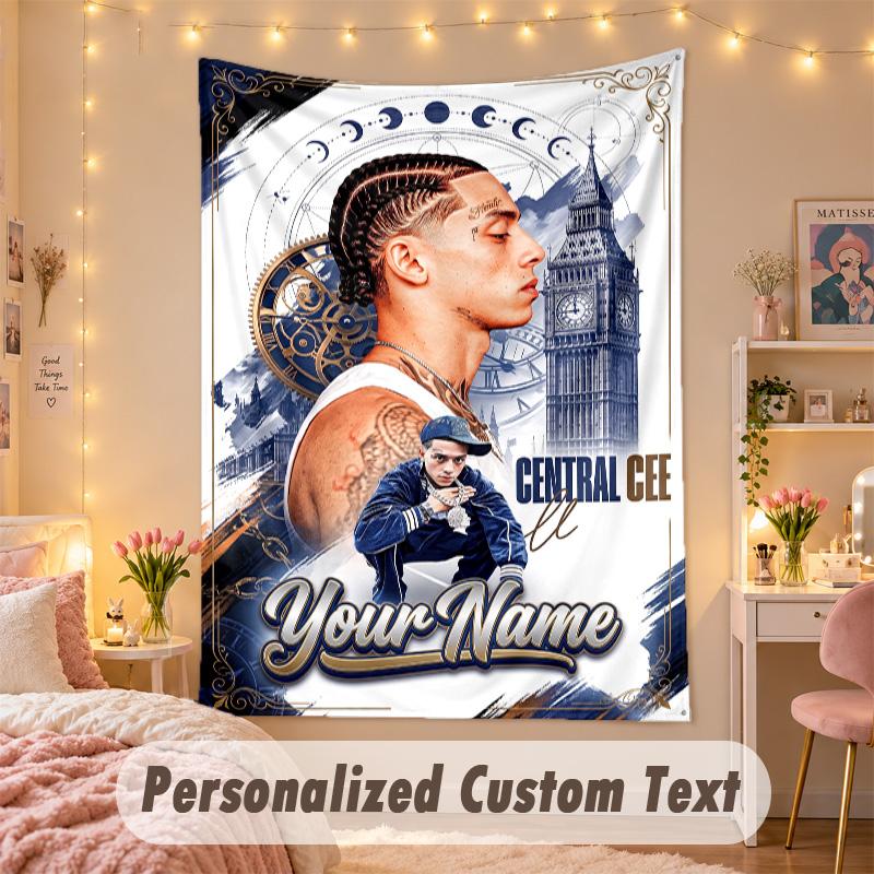 Custom Personalized Tapestry,Central Cee Print Custom Name Text Wall Art Hanging for Bedroom