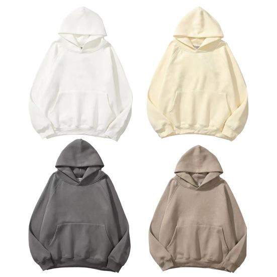 Men Fall Winter Hoodie Double Layers Solid Color Loose Big Pocket Soft Loose Pullover Long Sleeve Elastic Cuff Hooded Streetwear Men Hoodie