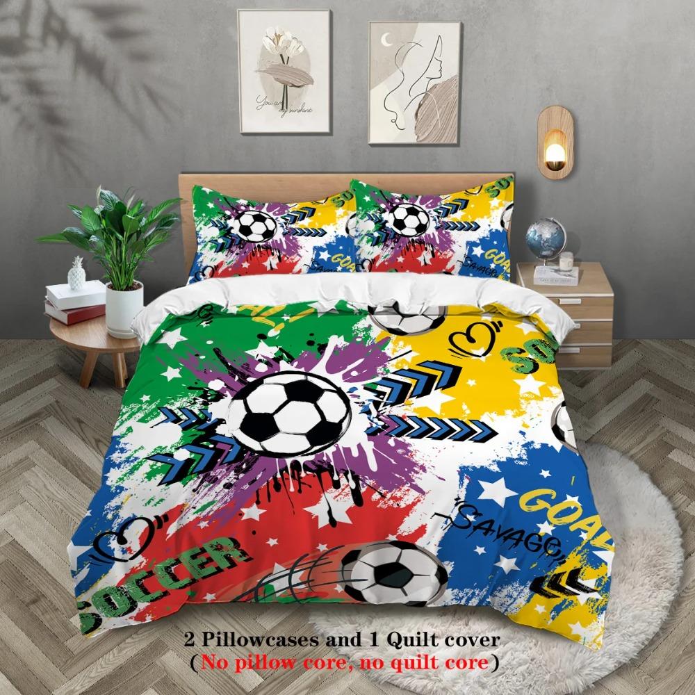 3-piece Set Colorful Football Pattern Printed Duvet Set Queen King Double Bed Party Funny and Creative Bedding Set