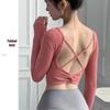Women's Long-Sleeve Yoga Top with Chest Pad, Cross Back, Twist Design, Breathable, and Slim Fit