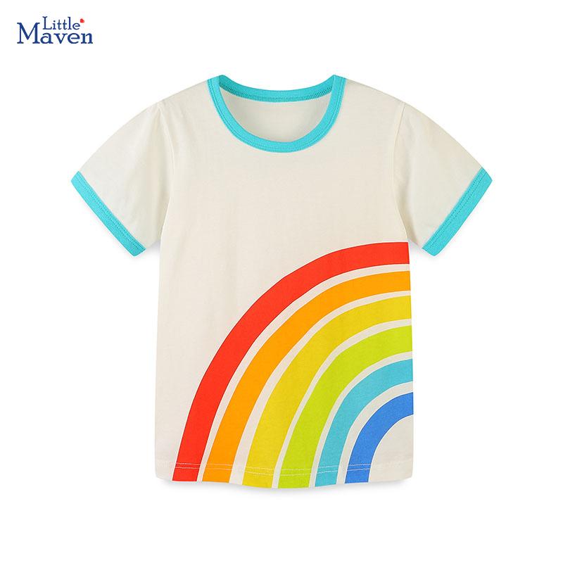 Little maven 2026 New Korean Tops Clothes for Children Baby Boys Girls Blouses T-shirt New Cartoon Rainbow Cotton Kids 2-7 Years