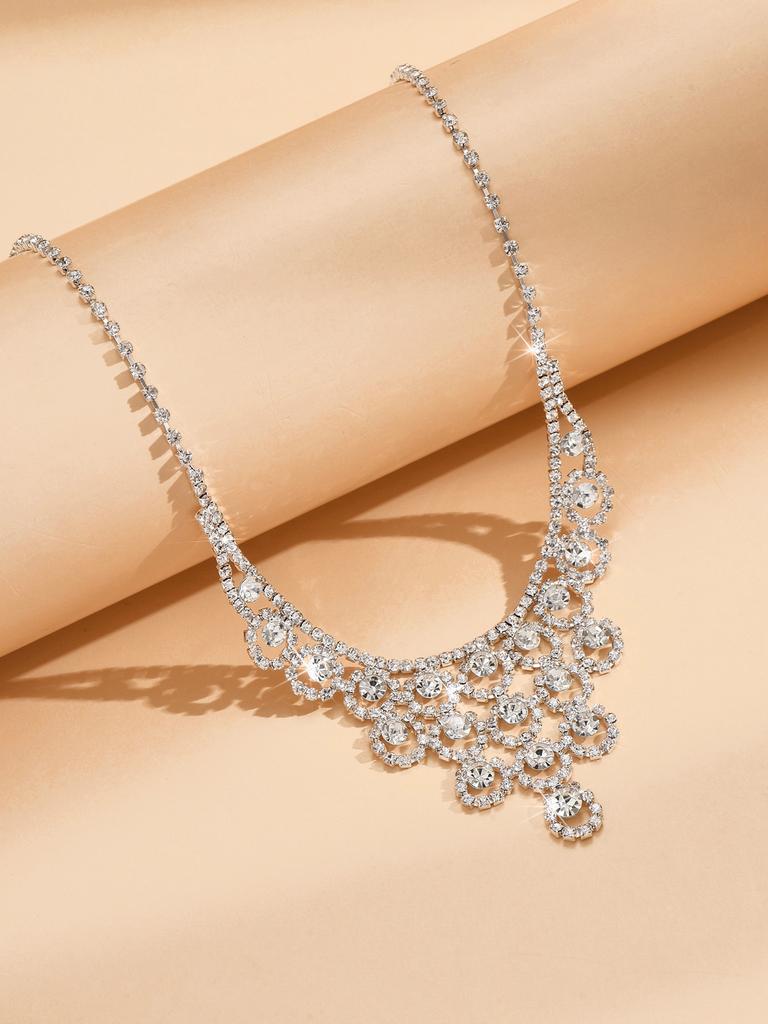 Комплект из 3 предметов женской бижутерии: серьги-гвоздики со стразами, ожерелье, роскошные модные аксессуары для вечеринок