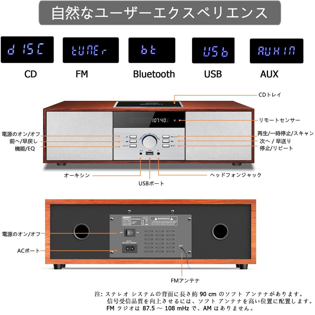 Мини-компонентный CD-плеер, стереосистема в стиле MP3 Hi-Fi с наушниками AUX и компактной системой ONEBODY для домашнего использования, компонент/набор в стиле ретро/Bluetooth/FM