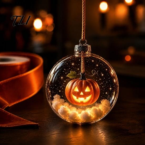 Halloween Ball Ornament Clear Hanging Decoration, Glowing Sphere with Skeleton, Ornaments Pumpkin, Spider Web, Black Cat Decor, Party Supplies Lighted