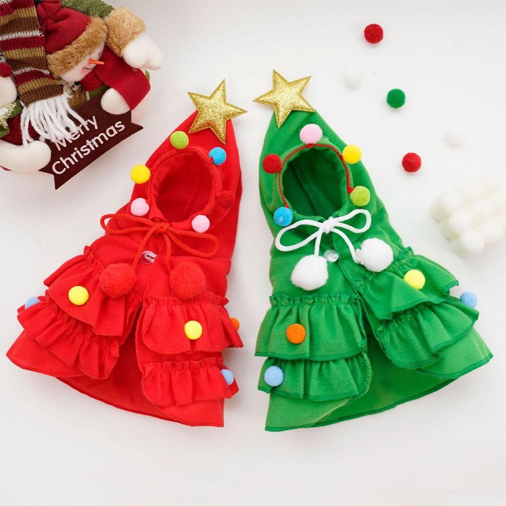 Soft Pet Christmas Tree Costume Plush Dog Hooded Cloak Funny Pet Christmas Cloak Christmas