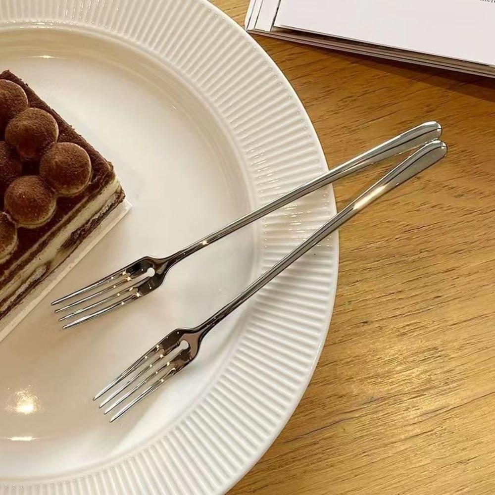 Десертная вилка из нержавеющей стали с длинной ручкой, фруктовые вилки с четырьмя зубцами, обеденная вилка, для послеобеденного чая
