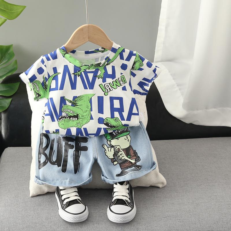 Classic Animal Baby Short Sleeved Set, Boys and Girls Short Sleeved T-shirt Set, Cartoon Bear Collar T-shirt Set