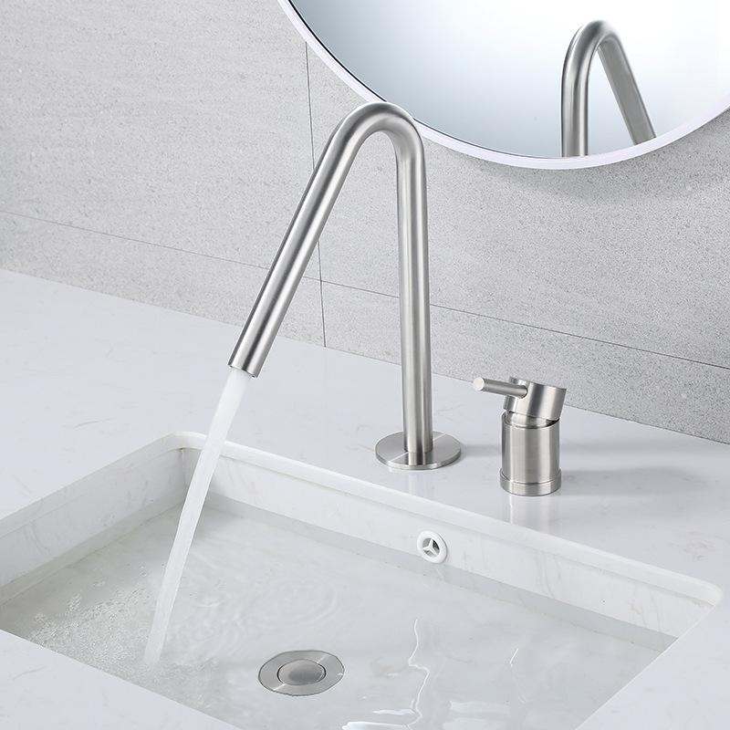 Nickel 304 Stainless Steel Bathroom Basin Faucet Deck Mounted Widespread Hot And Cold Mixed Water Basin Faucet Bathroom Tap