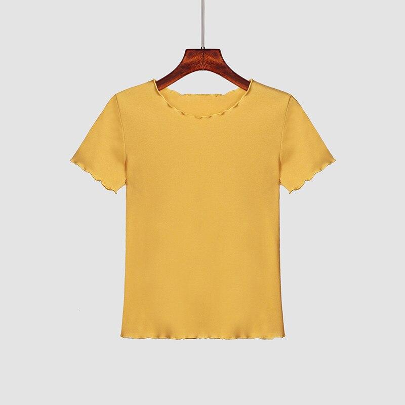 Летняя футболка с оборками, женские хлопковые повседневные однотонные топы с короткими рукавами, футболки
