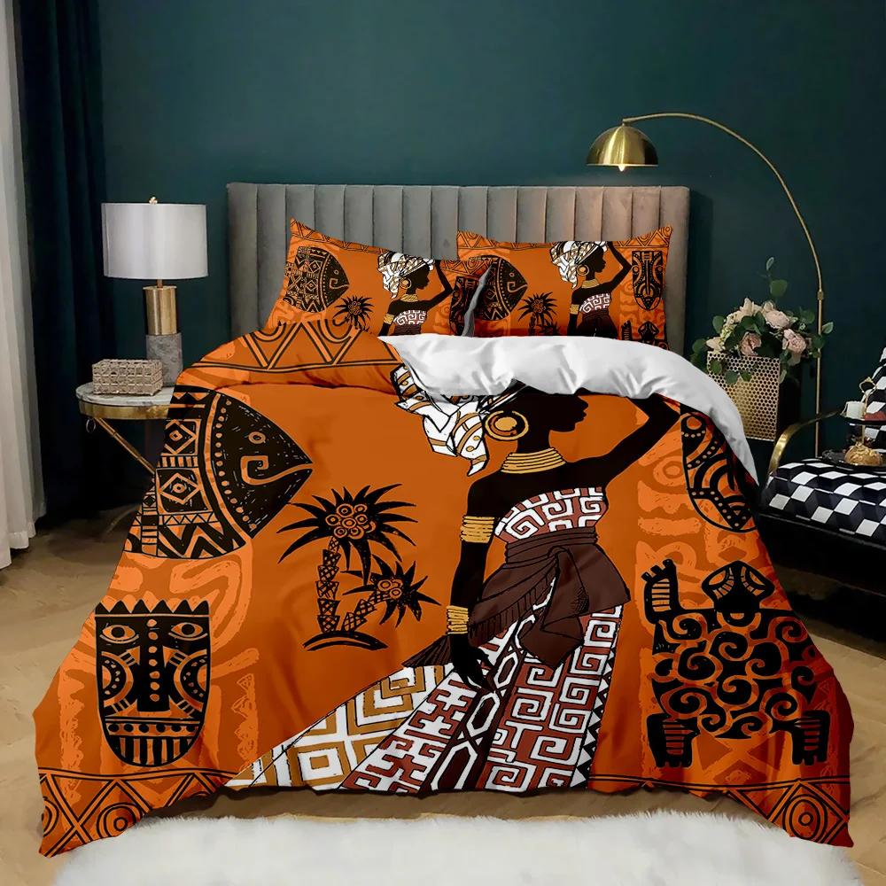 Комплект постельного белья African Woman Duvet Cover Set African Striped Twin Beddding Set Ethno Afro Traditional Exotic Queen King Polyester Qulit Cover