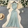 2025 Spring New Knitted Beach Long Dress Summer Women's Slim-fit Slimming Hollow-out Waisted Slim-fit Sleeveless Dress