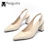 OL Pointed Toe Back-Strap Sandals Women Chunky Heels Shoes Office Ladies Work Dress High Heels Slingback Cover Toe Mary Jeans