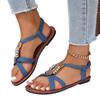 Shoes for Women  Hot Sale Elastic Band Women's Sandals Solid Denim Metal Decoration Beads Open Toe Low-heeled Casual Sandals