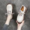 Women's Genuine Leather Lace-Up Loafers, British Style, for Spring/Autumn. Thick, Versatile, and Comfortable Soft Sole Shoes.