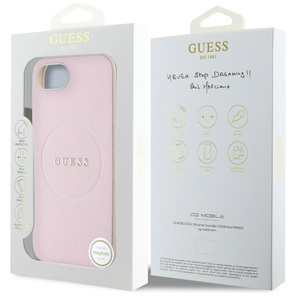 Guess Grained Ring MagSafe Case for iPhone 16e / 17e Pink