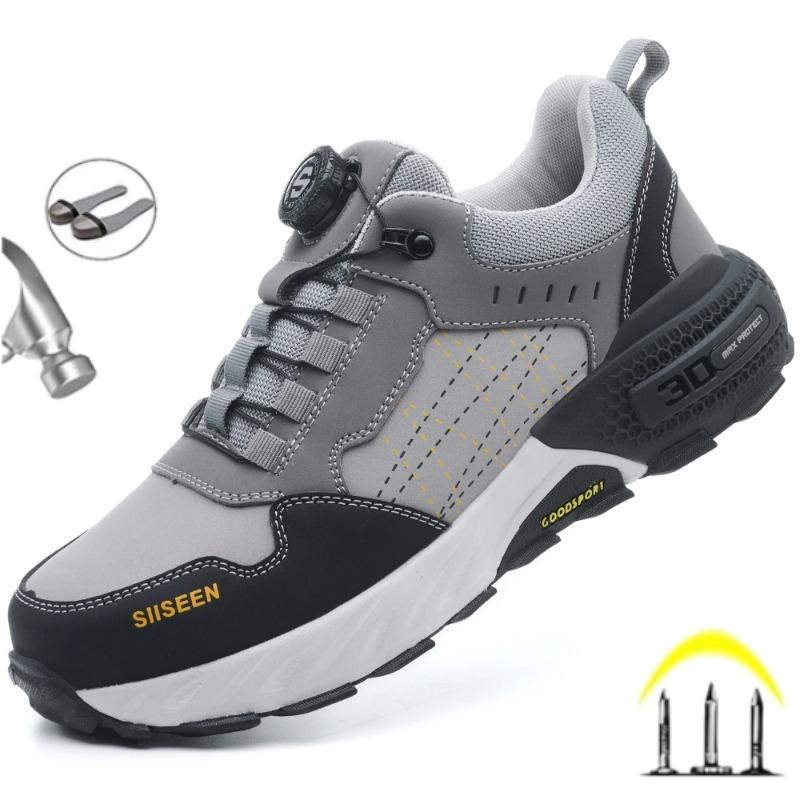 Rotating Button Men Sports Shoes Protection Boots Safety Shoes Men Anti-smash Anti Puncture Work Shoes Non-slip Steel Toe Shoes