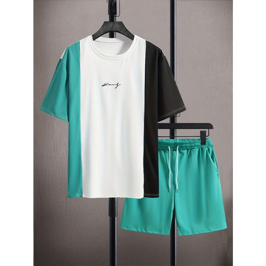 Летний повседневный мужской топ с короткими рукавами, модные пляжные шорты с цветным принтом, комплект из мужской футболки и шорт