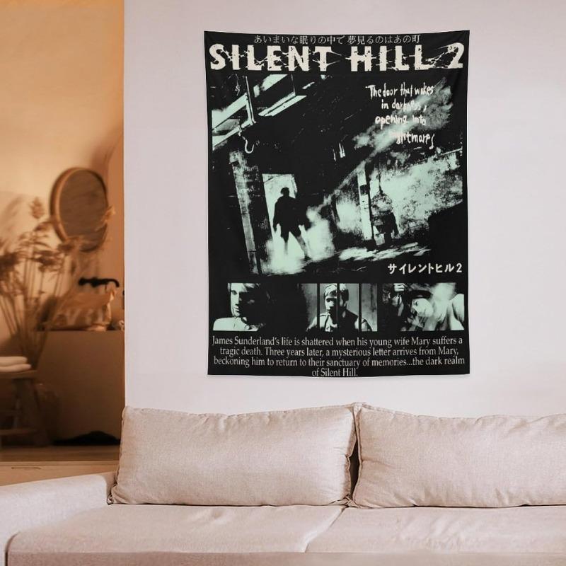 1 шт. Silent Hill 2 Настенный гобелен Полиэстер 2D Настенное искусство для спальни Гостиной Декор Хоррор-игра Эстетика Украшение комнаты G