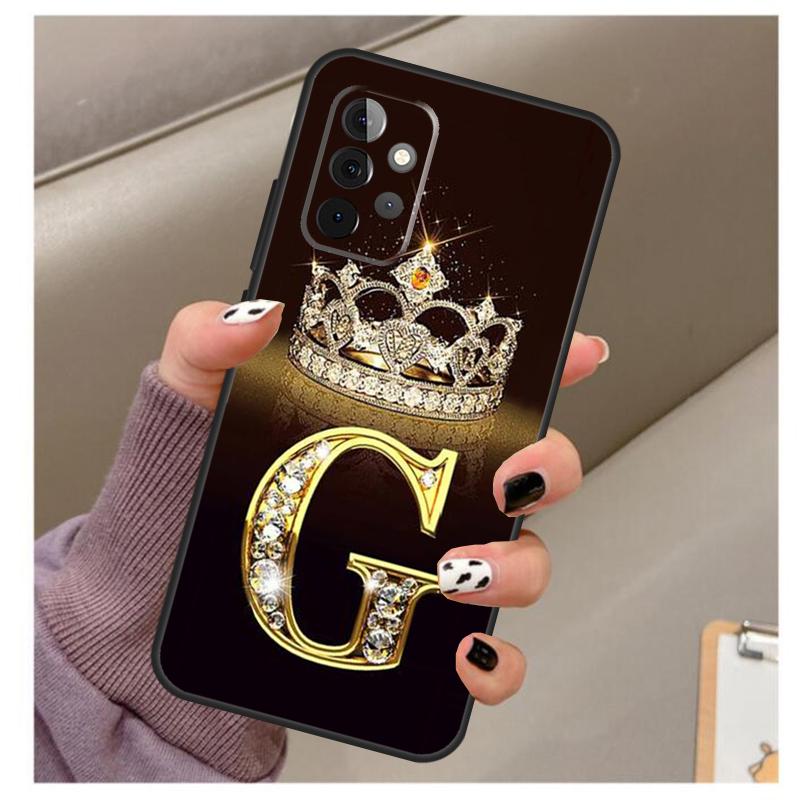 Чехол с золотым мраморным монограммой буквы для Samsung Galaxy A56 A16 A26 A36 A06 A52 A53 A33 A13 A34 A54 A14 A15 A35 A55 A22 A32