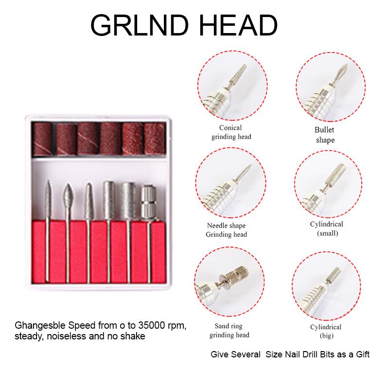 Электрическая дрель для ногтей, 35000 об/мин, профессиональная маникюрная машина, набор шлифовальных машинок для ногтей, сверло для ногтей, портативное оборудование для полировки маникюрного салона