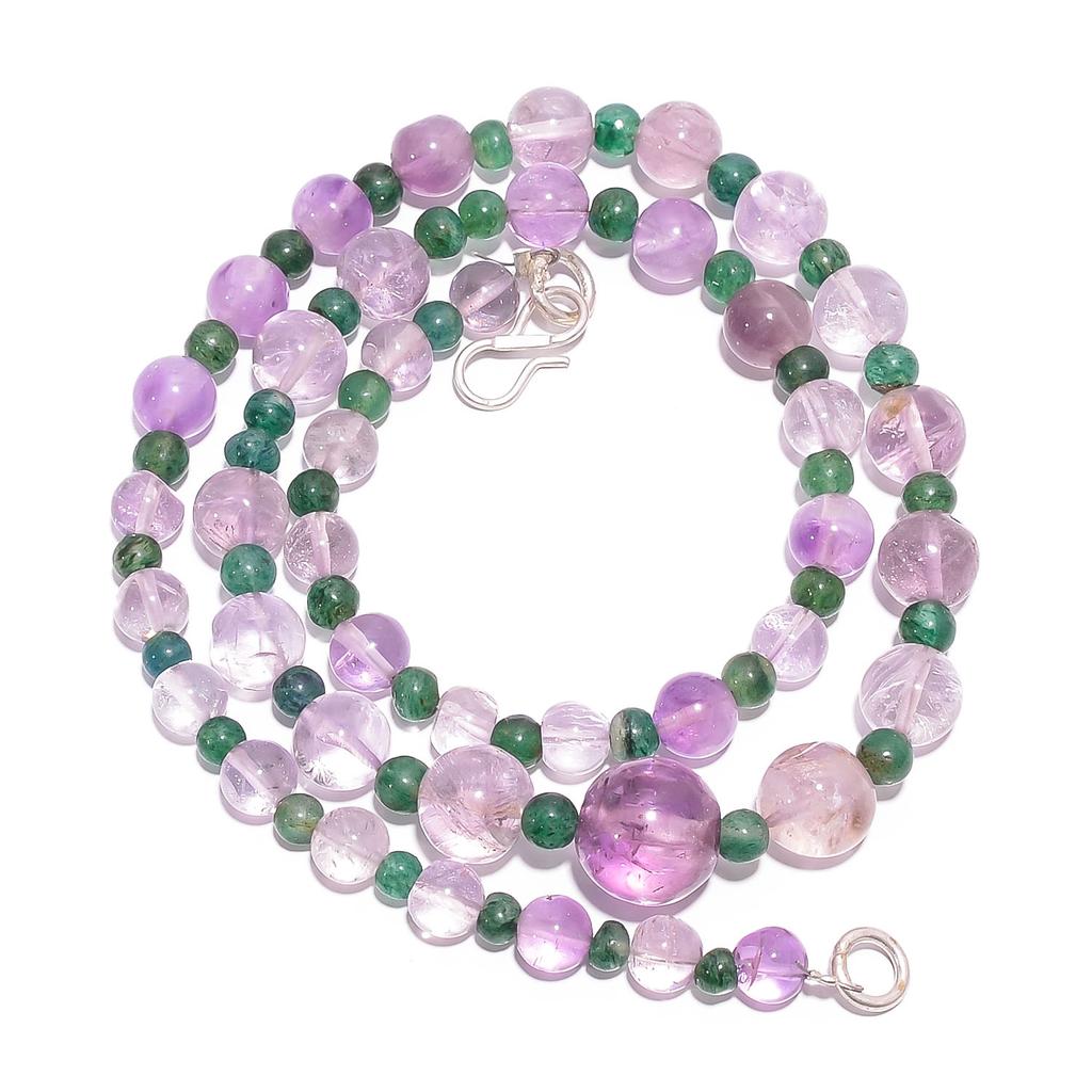 Amethyst Green Aventurine Gemstone Round Smooth Beads Necklace 4-11mm 18" UB7832 UB-7832