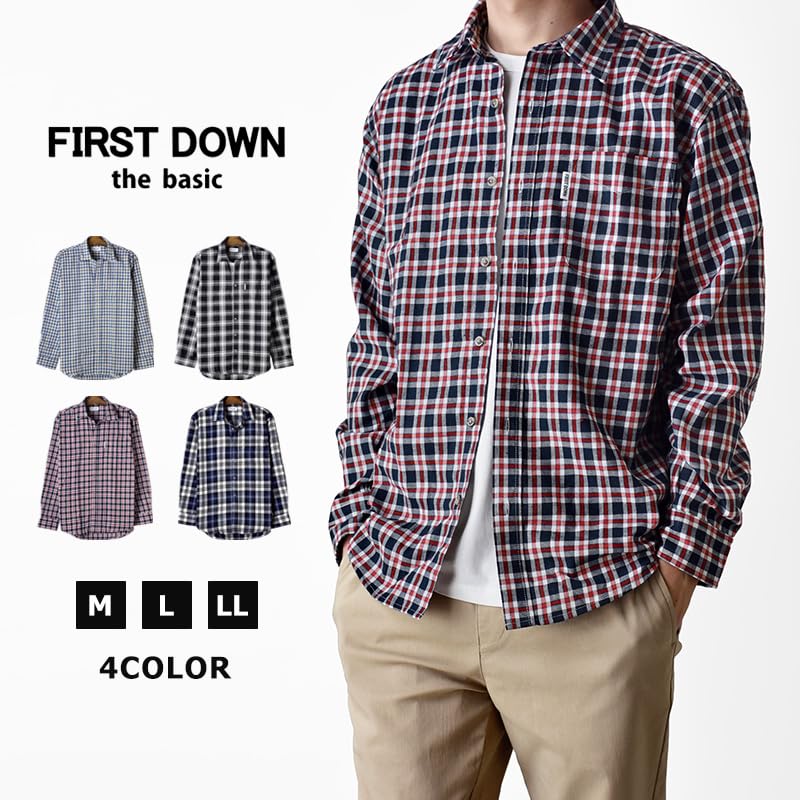 [ПЕРВЫЙ ВНИЗ по основному] (Сначала основы) Рубашка в клетку с длинным рукавом мужская Рубашка/YC A73 темно-синяя Тип L