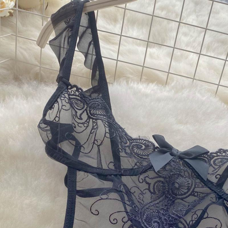 Porno Sheer Lace Nightwear Playsuits Women Sheath Hollow Out Lingerie Ruffles Jumpsuits Female Short Transparent Sexy Bodysuits 2024