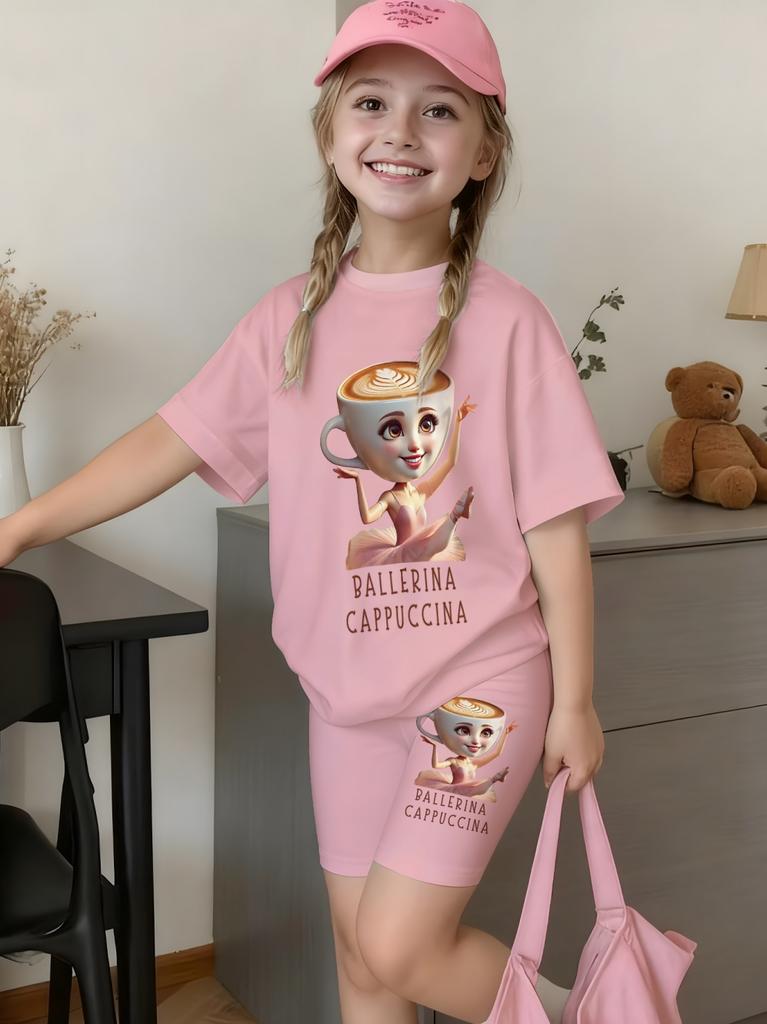 Children's Clothing Cute Capibala Print Tops Summer Outdoor Street Short Sleeve Girls Clothes Comfortable Fashion Children's Set