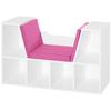 2-in-1 Bookcase Bench with Seat Cushions, Cube Shelf with 6 Open Compartments and 2 Levels
