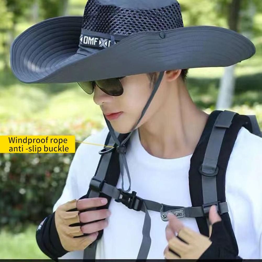 Новая летняя шляпа от солнца с широкими полями 15 см для мужчин, дышащие рыболовные кепки, защита от солнца и УФ-лучей, сетчатая шляпа рыбака, походная, для улицы, пляжная кепка