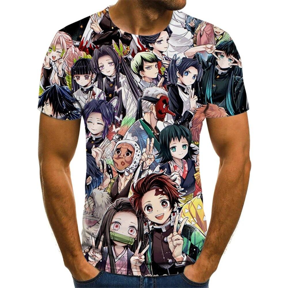 Мужская модная футболка Demon Slayer аниме с 3D принтом, топы с комиксами Kimetsu No Yaiba, детская забавная футболка, летняя мужская футболка