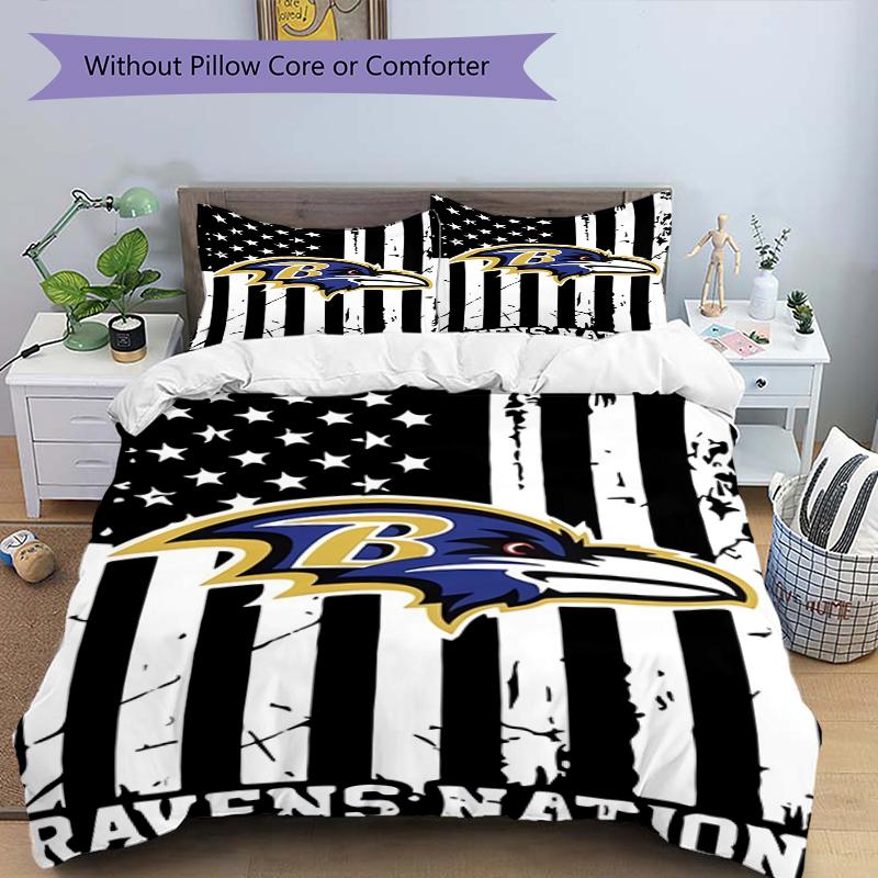 Ravens Nation Design Bed Bedding Set 1 Duvet Cover + 2 Pillowcases Soft Breathable Household Bed Linens
