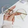 Round Semi-Rimless S Shape Glasses Women Eyeglasses Big Frame Clear Lens Optical Eyewear Men Vintage Anti-Blue Light Computer Eyeglass