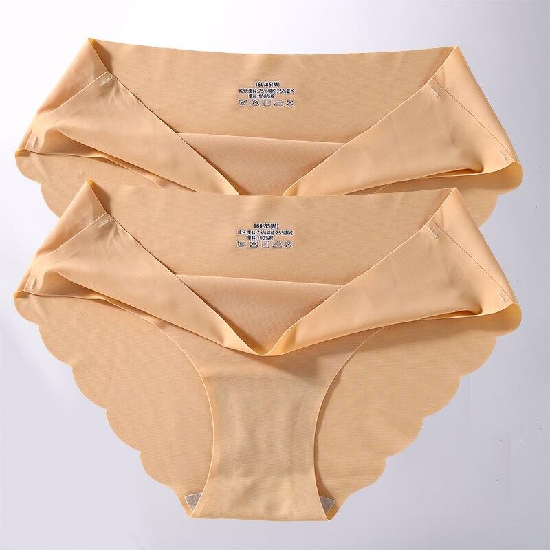 2Pcs/Set Seamless Silk Women's Panties Briefs Women Underwear Female Underpants Comfortable Silk Panty Sexy Woman Lingerie M-XL
