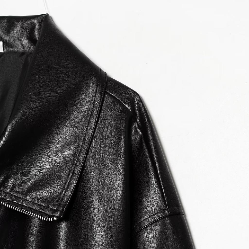 Новая, свободная функциональная кожаная куртка-бомбер 0475135