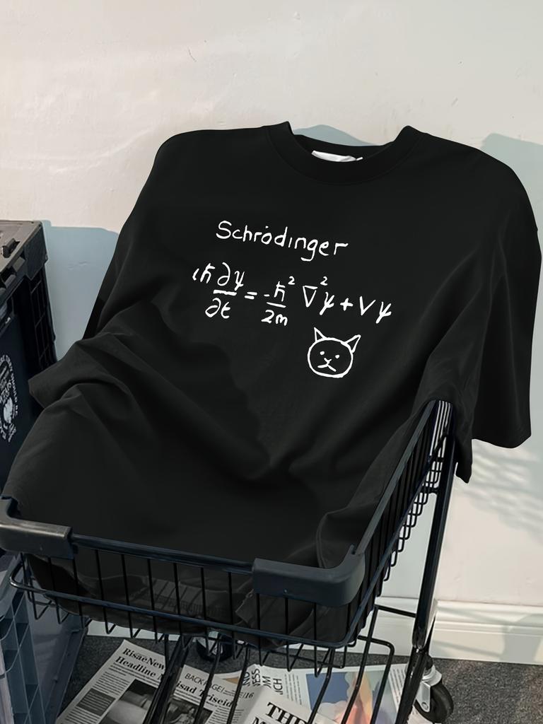 Men's Cotton T-shirt Schrodinger Cat Print Is A Mathematical Theme Symbol of Minimalist Street
