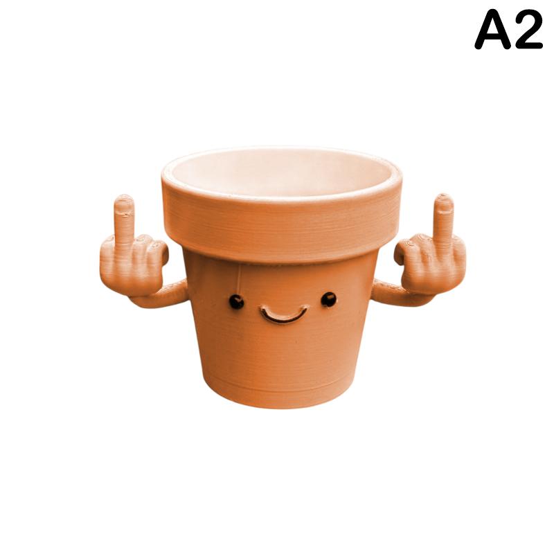 Funny & Unique Middle Finger Plant Pot, Face Smiling Flower Pot, Succulent Planter, Resin Figure Planter Pot For Indoor Outdoor