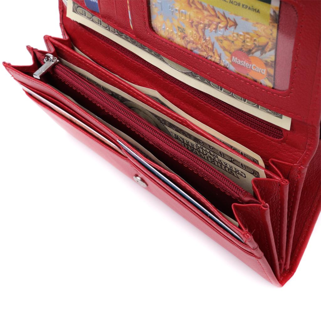 Roomy Women's Wallet with Two Flaps Made of Genuine Leather ST Leather 22695 Red
