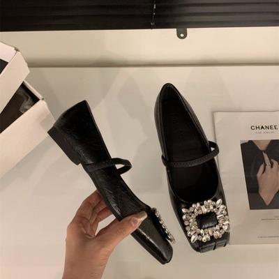 Туфли Мэри Джейн на плоской подошве из французского серебра, женские туфли, весна-осень 2025 года, вечерние туфли красного цвета со стразами и квадратной головкой