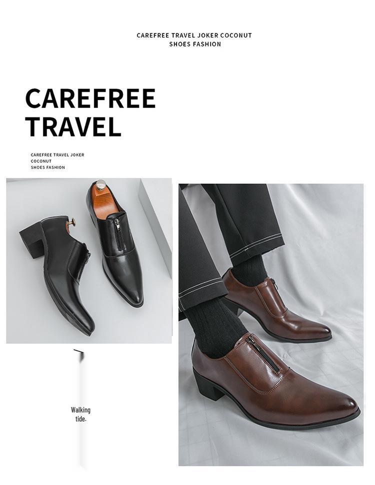 Мужские Formal High Heel Leather Shoes Большого Размера - Увеличивающие Рост Туфли-лодочки с Острым Носом для Деловых Встреч, Свадеб и Банкетов.