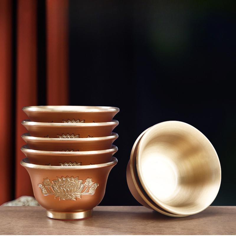 2PCS Metal Buddha Holy Water Cup Household Buddha Front Copper Wine Glass Water Purification Cup Feng Shui Ornament