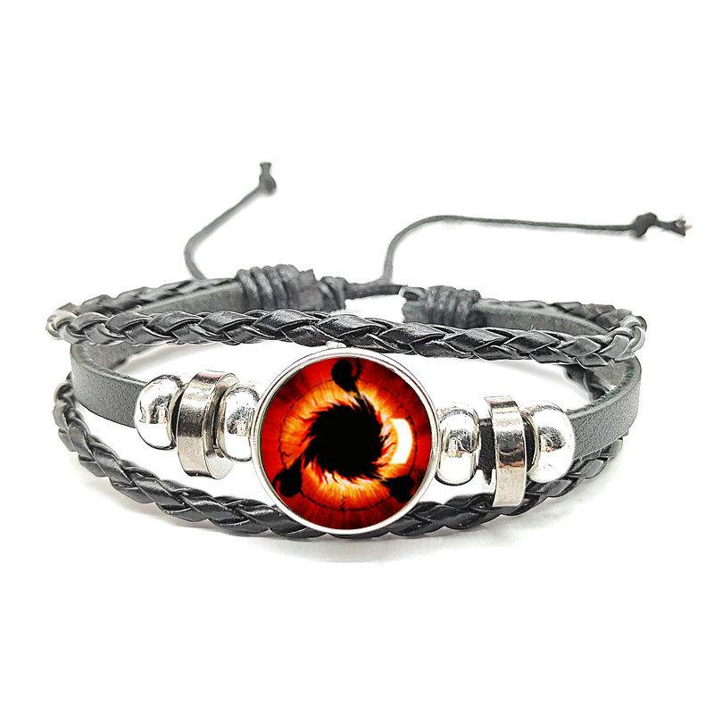 Браслет из черной многослойной кожи с камнем времени в стиле Наруто Мори