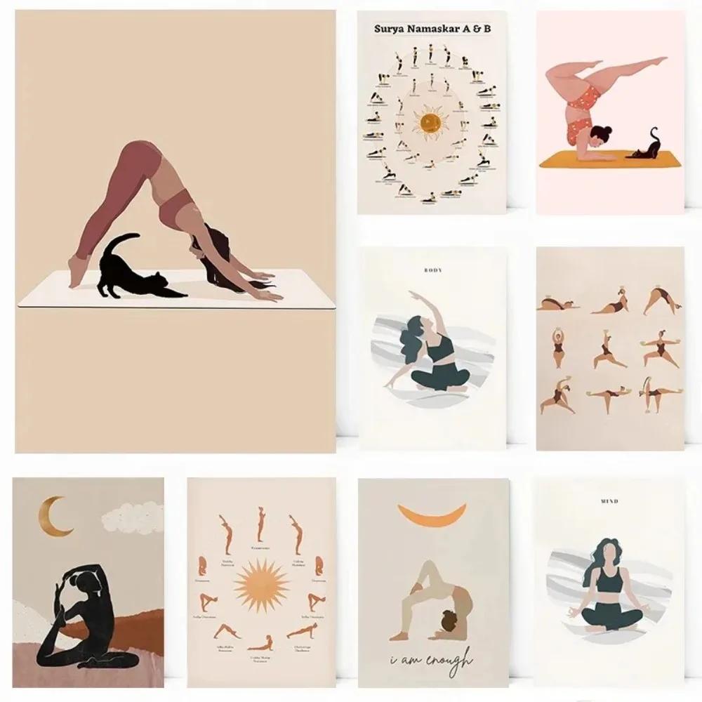 Позы любителя йоги Различные профессиональные движения Кофе Кот Постер Принт Настенное искусство Картины Холст Живопись Комната Домашний декор