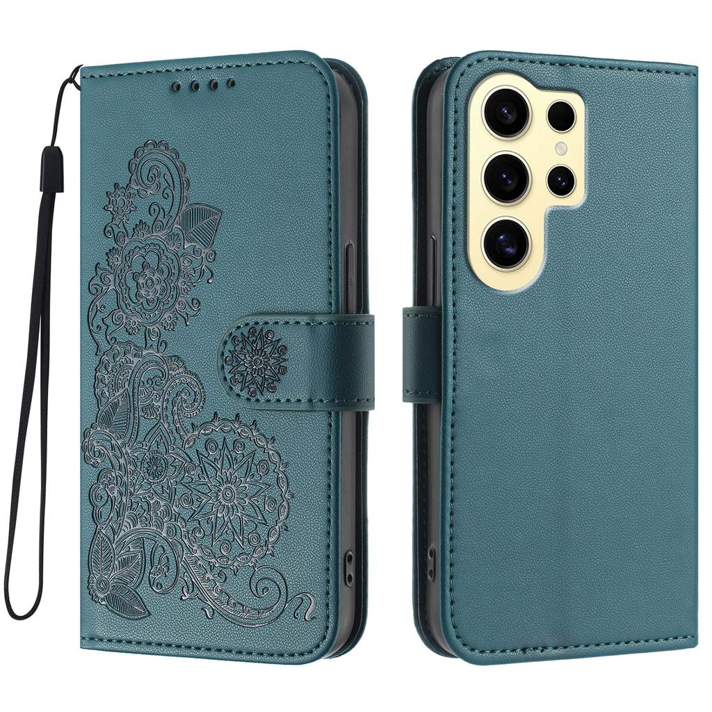 For Samsung Galaxy S24 Ultra Phone Cases Mandala Flower Leather Wallet Mobile Cover with Strap