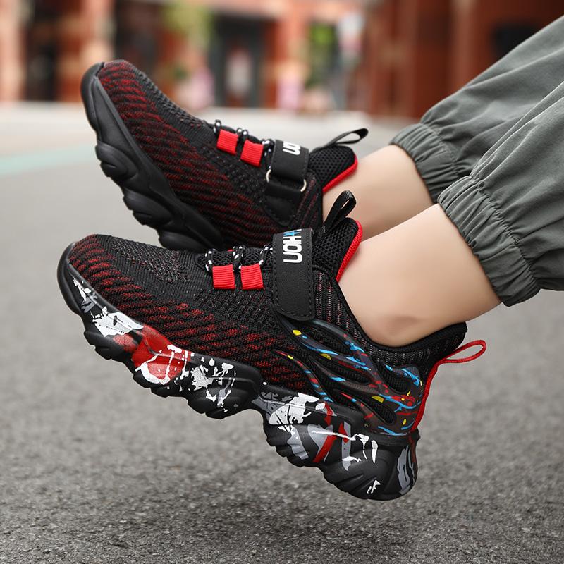 28-39 Children's Oversized Breathable and Fashionable Fly Woven Sports Shoes Thick Soled Velcro Outdoor Running Shoes