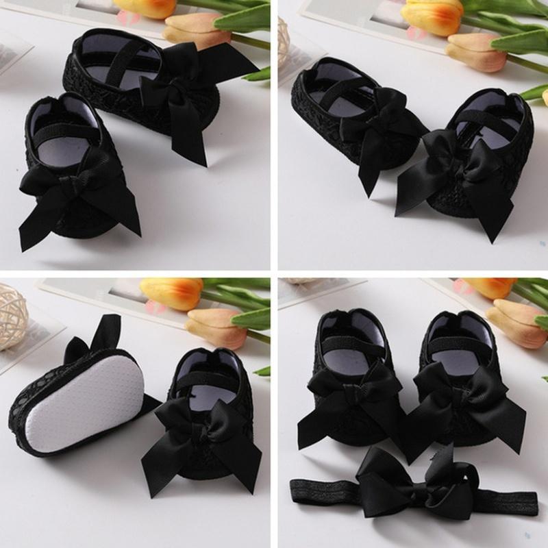 2 шт./компл., милые детские туфли с бантом для маленьких девочек, нескользящая обувь принцессы с мягкой подошвой, комплект с повязкой на голову