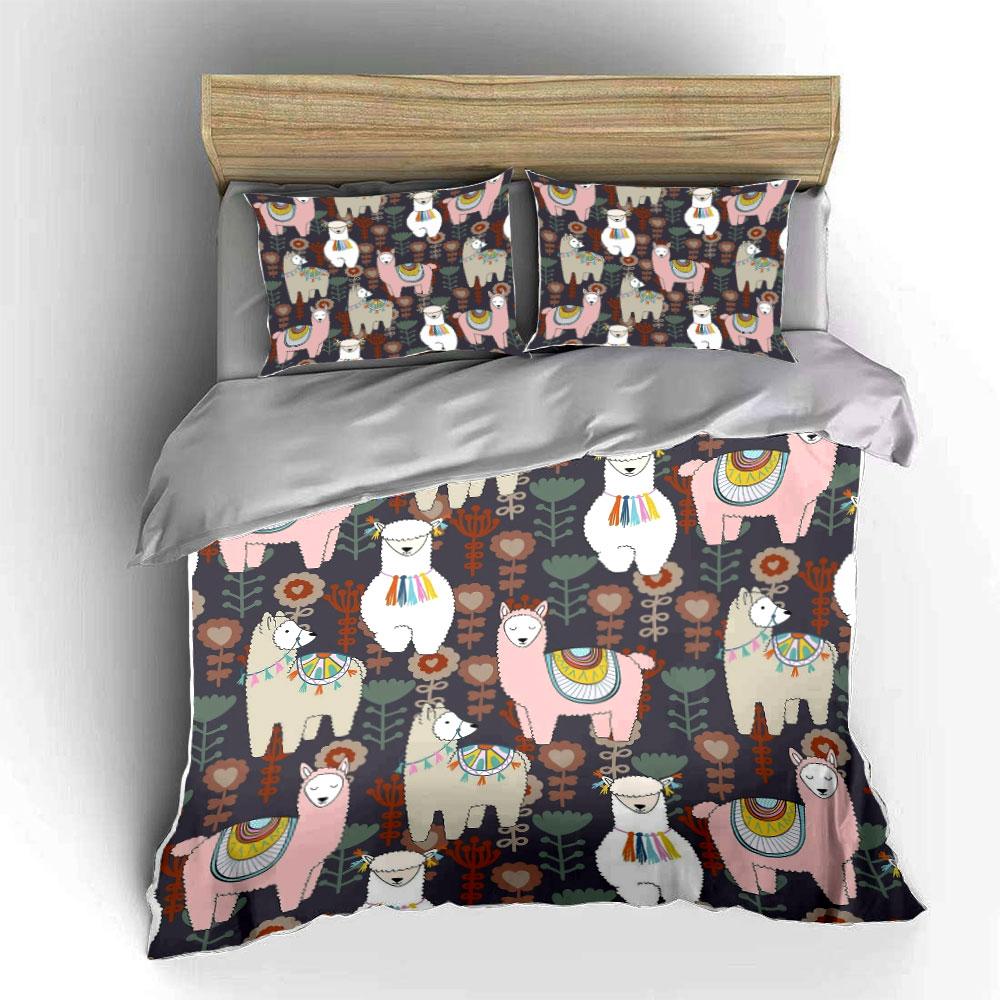 Colorful Llama Floral Bedding Set Bedding Duvet Cover Set Duvet Cover Pillowcases (1 * Duvet Cover 2 * Pillowcases, without duvet insert)