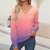 Women's Tops Gradient Printed Long Sleeve Shirt V Neck Casual Loose T-Shirt Autumn Clothing