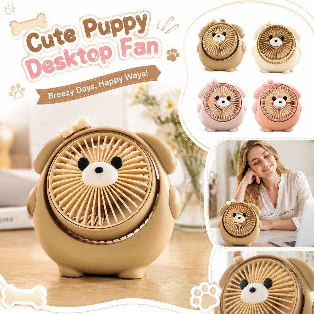 Portable USB Rechargeable Desktop Fan Small Personal Fan with Cute Dog Shape Design for Office Home Travel Use Quiet Operation