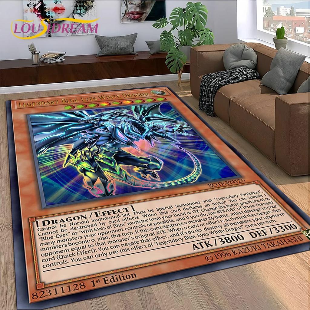 2025 New Yu-Gi-Oh Blue Eyes Dragon Monster Gold Card Cartoon Game Carpet Rug for Bedroom Living Room Home Sofa,Decor Floor Mat